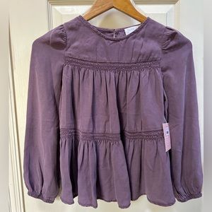NEW BELLA DAHL girl's long sleeve smocked top in amethyst